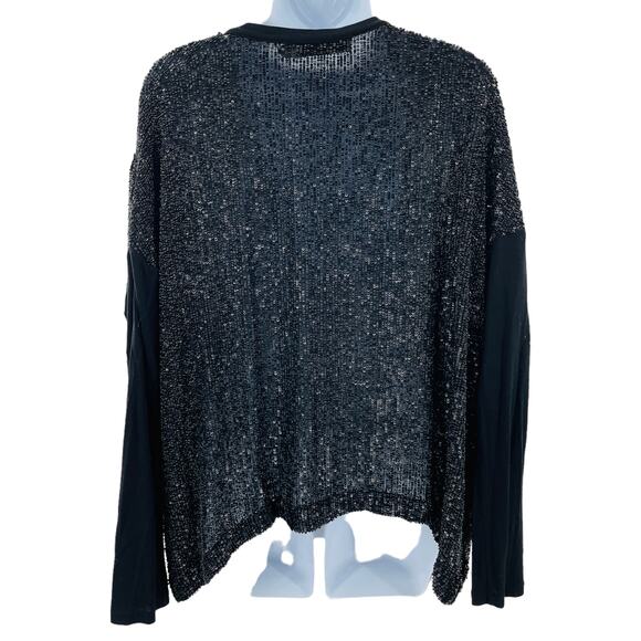 Robert Rodriguez Black Silk Sequin Deep V-Neck Elegant Dressy Oversized Top 12 - Picture 3 of 11